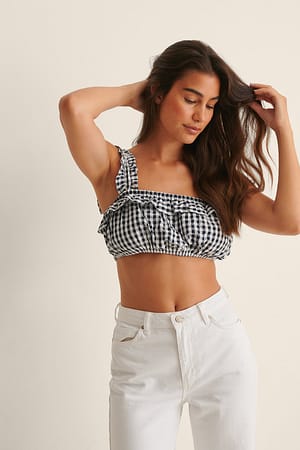 Black/White Gingham Frilled Crop Top