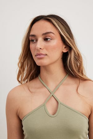 Khaki Halterneck Tight Top