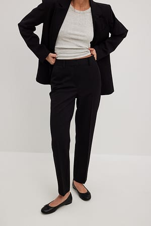 Black Heavy Ankle High Waist Suit Pants