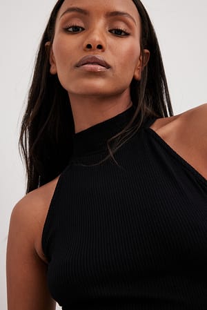 Black High Neck Rib Top