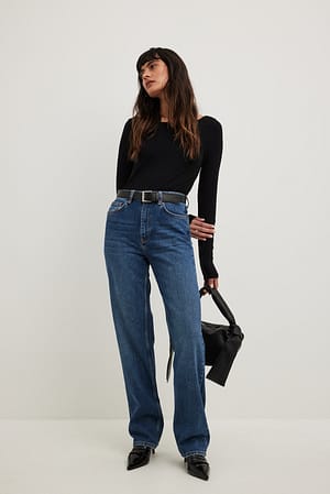 Dark Blue Straight High Waist Jeans