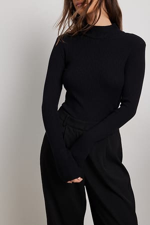 Black Knitted Shoulder Pads Sweater