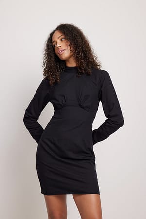 Black Linen Open Back Mini Dress