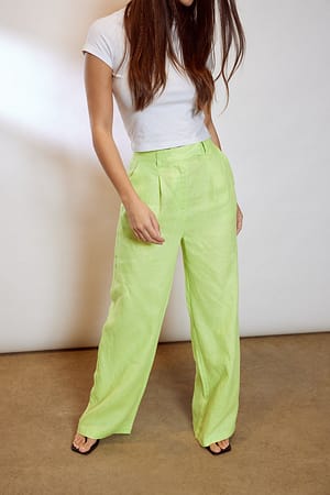 Green Linen Wide Leg Pants