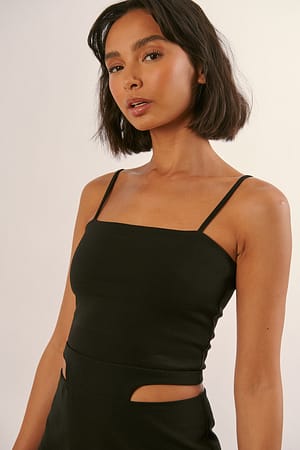 Black Thin Strap Bandeau Top