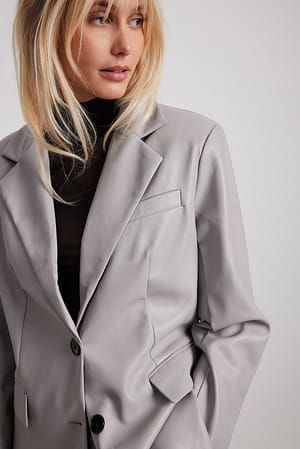 Grey Maxi Oversized PU Blazer