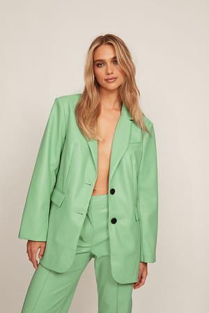 Dusty Mint Maxi Oversized PU Blazer