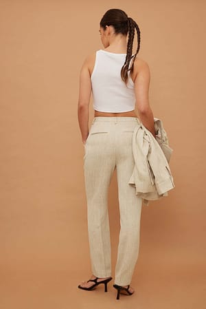 Beige Melange Cropped Suit Pants