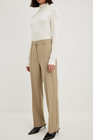 Beige Mid High Waist Seamline Suit Pants