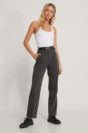 Dark Grey Mid Rise Suit Pants