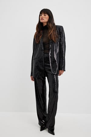 Black Mid Waist Loose Sequin Pants