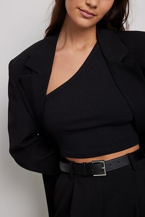 Black One Shoulder Crop Rib Top