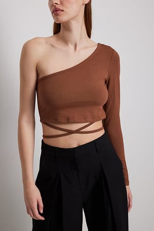 Brown One Shoulder Strap Top