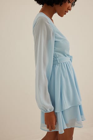 Dusty Blue Overlap Chiffon Mini Dress