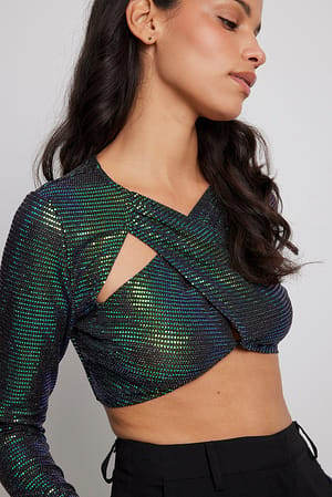 Green Overlap Detail Sequin Top