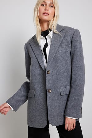 Grey Oversized-fit Wool Blend Blazer