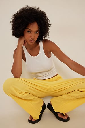 Yellow Pleated Elastic Waist Pants