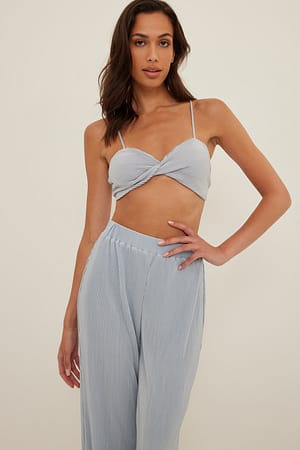 Light Blue Pleated Twist Front Top