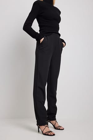 Black Regular Mid Waist Suit Pants