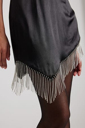 Black Rhinestone Detail Mini Dress