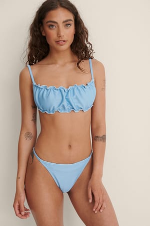 Dusk Blue Ribbed High Thin Strap Bikini Panty