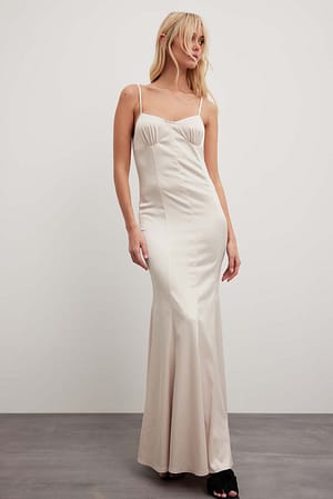 Offwhite Satin Maxi Dress