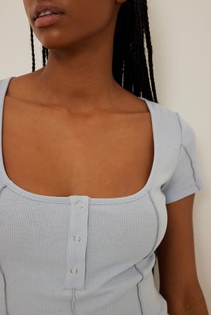 Dusty Light blue Seam Detail Button Top