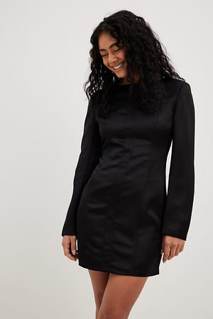 Black Seam Detail Satin Mini Dress