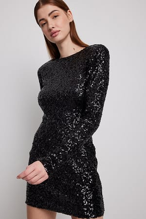 Black Sequin Mini Dress