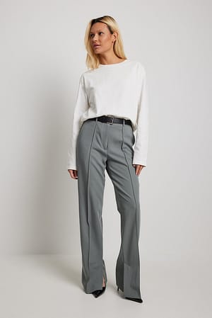 Grey Side Slit Tailored Pants