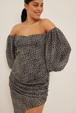 Animal Slanted Bottom Cups Detail Dress