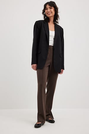 Brown Slim Straight Slit Detail Suit Pants