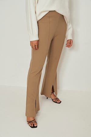 Dark Beige Slit Detail Jersey Pants