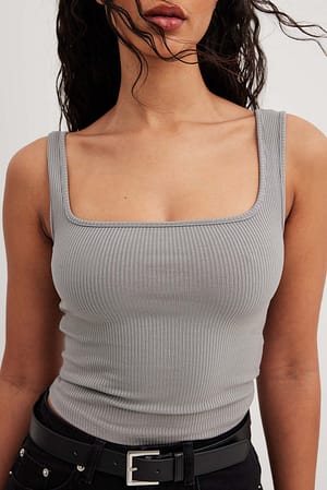 Dark Grey Squared Neck Singlet