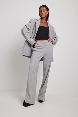 Light Grey Straight Leg Slit Detail Suit Pants