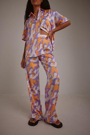 Orange/Purple Print Straight Leg Trousers