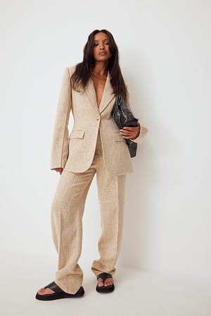 Beige Straight Suit Pants