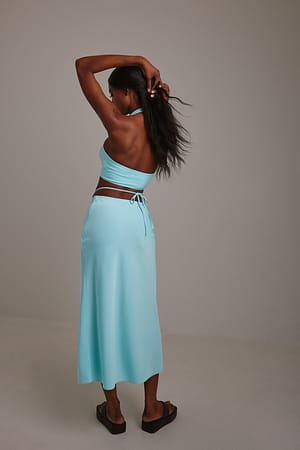 Light Blue Strap Detail V-Shape Skirt