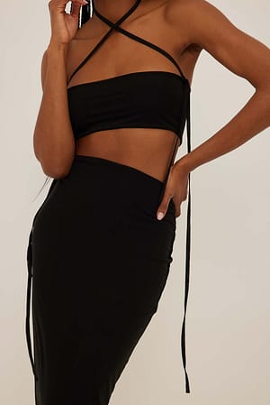 Black Strap Detailed Mesh Top