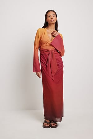 Ombre Print Straps Waist Ombre Maxi Dress