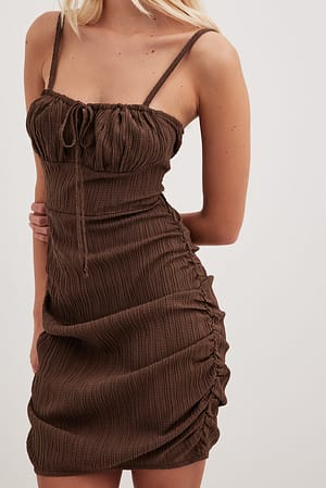 Brown Structured Gathered Sides Mini Dress