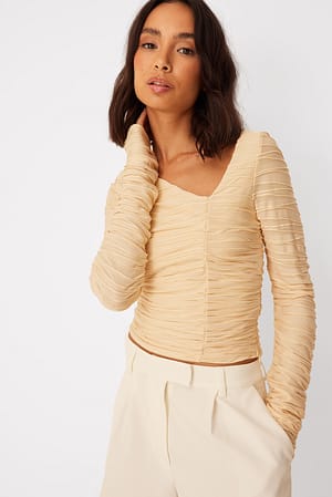 Light Beige Structured Long Sleeve Top