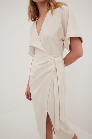 Cream Structured Overlap Midi Dress