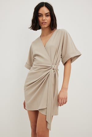 Taupe Structured Overlap Mini Dress