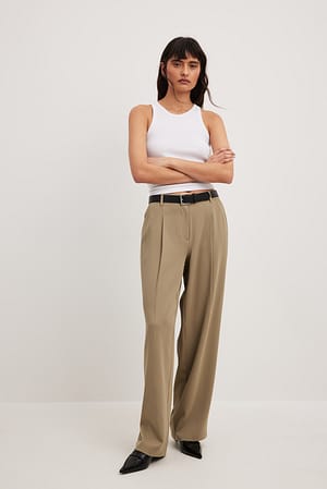 Vintage Olive Tailored Pleated Mid Waist Pants