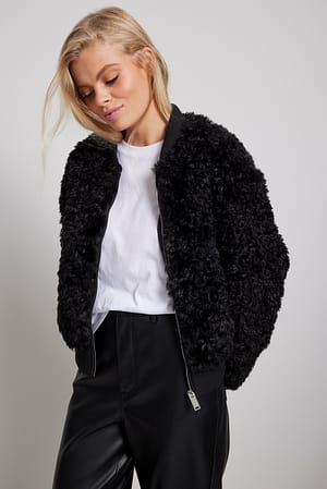 Black Teddy Bomber Jacket