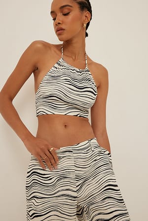 Black Zebra Tie Halterneck Cropped Top