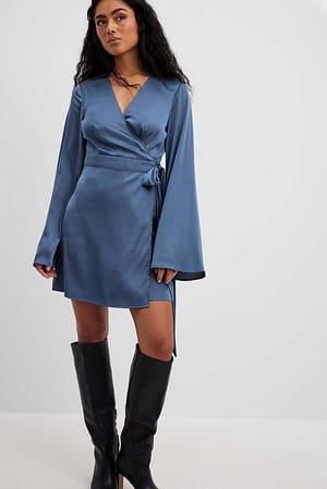 Dusty Blue Tie Waist Flowy Mini Dress