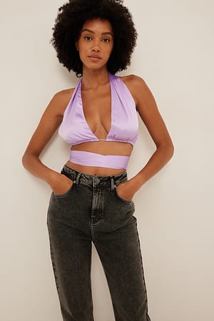 Lavender Tie Waist Satin Top