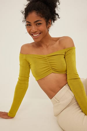 Light Green Twist Crop Shiny Top